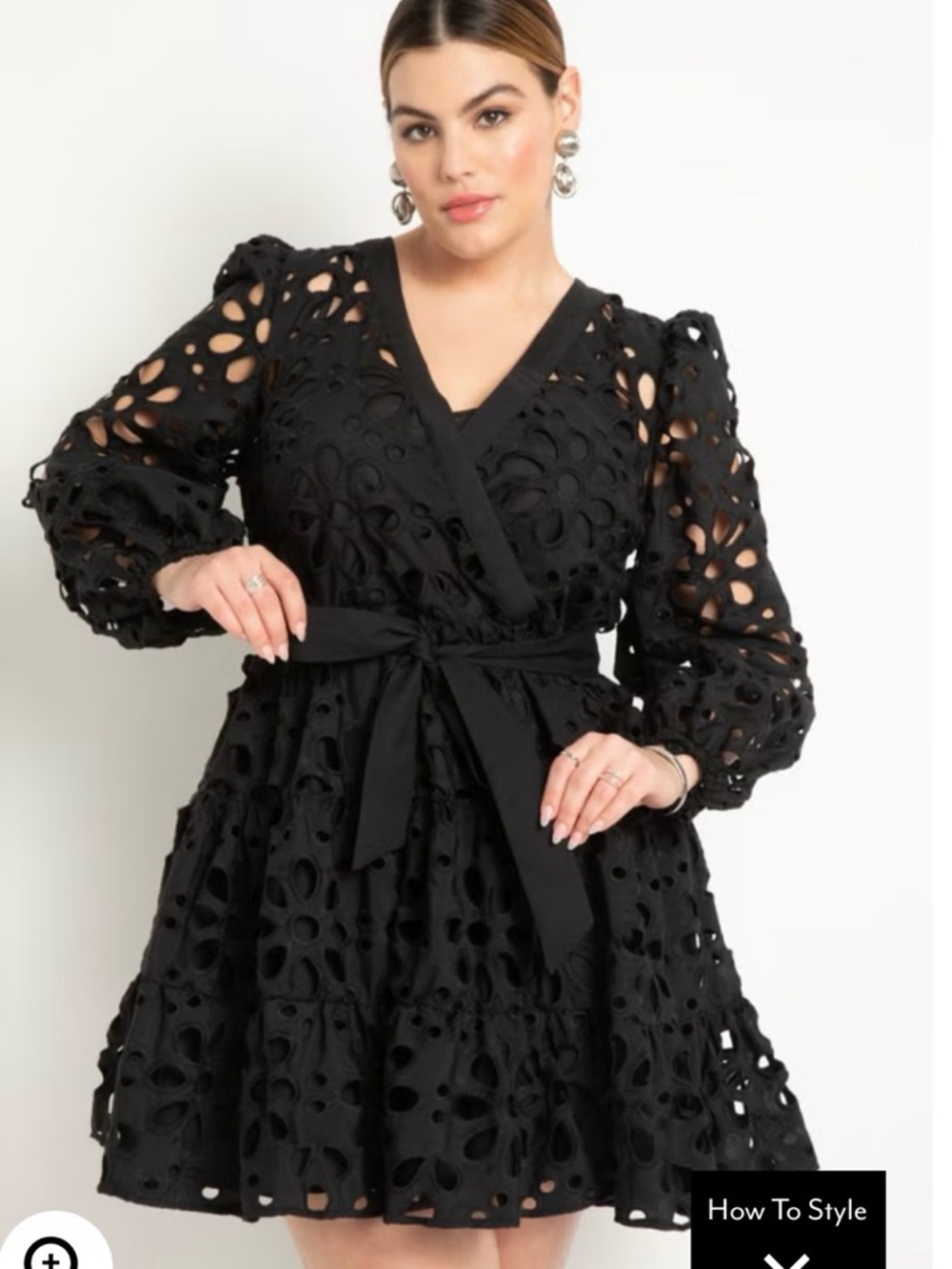 Eliza J Black Eyelet Wrap Mini Dress with Tie Waist